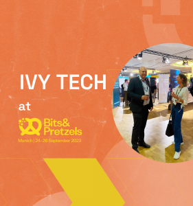 man and woman at convention laughing